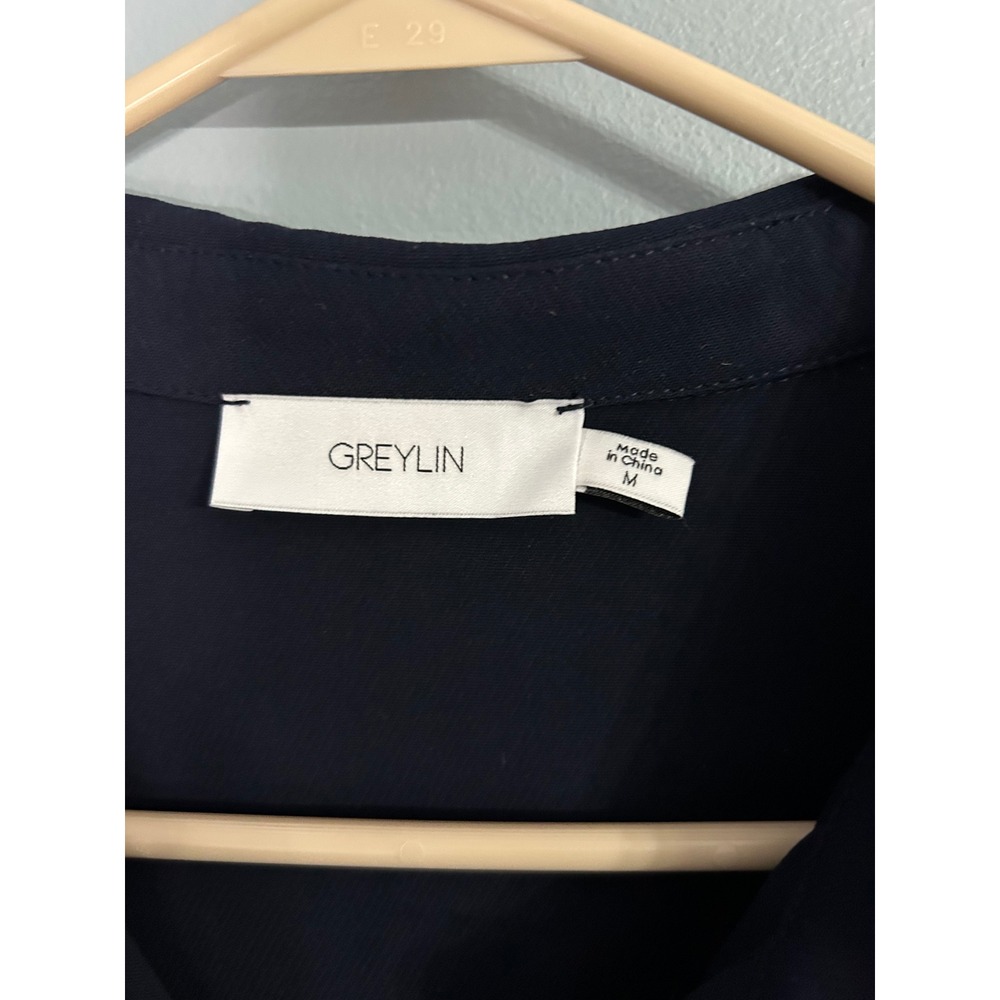 Anthropology Greylin Navy Blue Short Sleeve Button Front Utility Romper w Belt - Picture 3 of 10